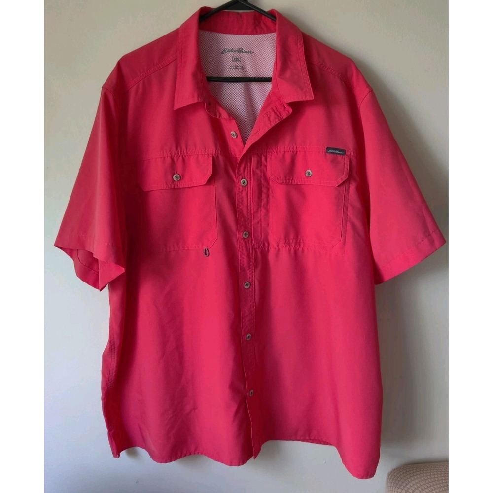 Eddie Bauer Orange Tech Shirt Men's‎ Short Sleeve Moisture Wicking Size XXL